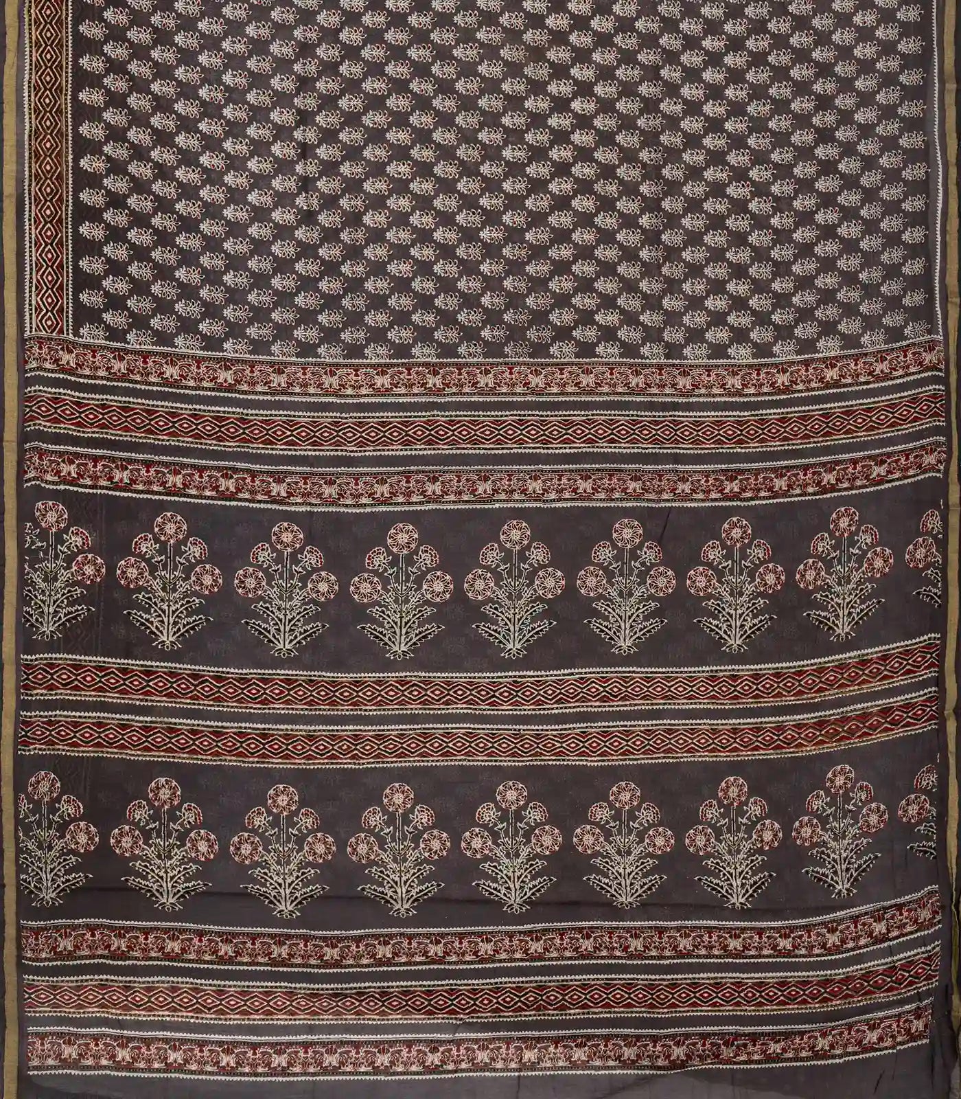 Grey Woven Jaipur Cotton Saree With Printed Floral Motifs