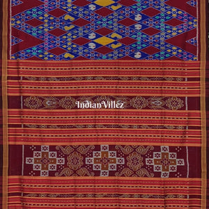 Red Blue Odisha Ikat Designer Khandua Silk Saree