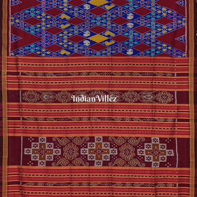 Red Blue Odisha Ikat Designer Khandua Silk Saree