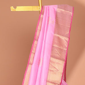 Pink zari buttas silk saree, contrast border of traditional designs & jaal pallu
