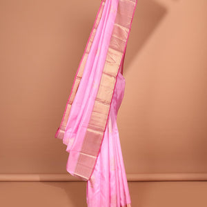 Pink zari buttas silk saree, contrast border of traditional designs & jaal pallu