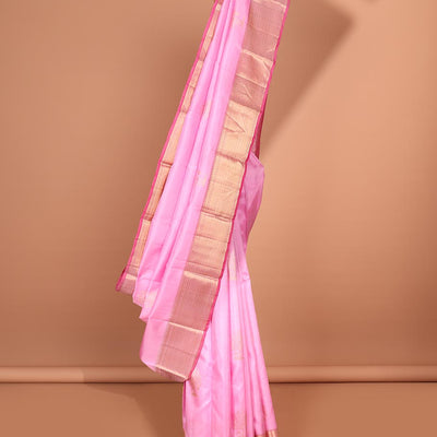 Pink zari buttas silk saree, contrast border of traditional designs & jaal pallu