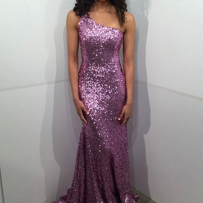 Sequin Fitted One Shoulder Gown by Jovani 23076