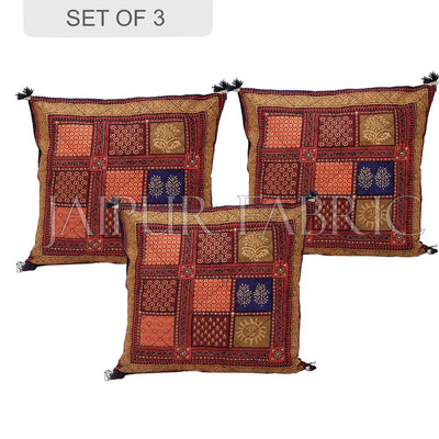 Multi Color Golden Block Print Cotton Cushion cover