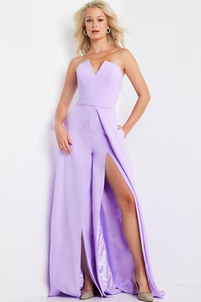 Jovani 23150 High Slit Long A Line Formal Jumpsuit
