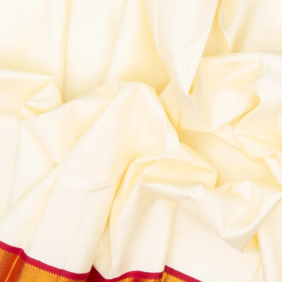 White Handloom Kanchipuram Korvai Silk Saree With Green & Red Border