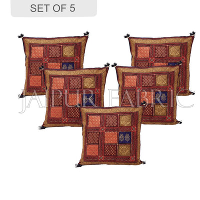Multi Color Golden Block Print Cotton Cushion cover