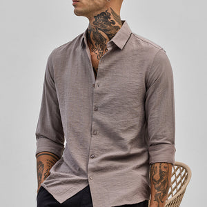Light Brown Slim Fit Linen Shirt