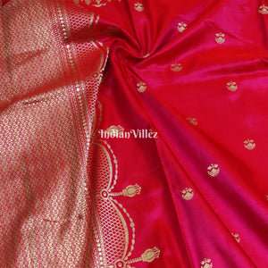 Cherry Red Pure Banarasi Handloom Katan Silk Saree