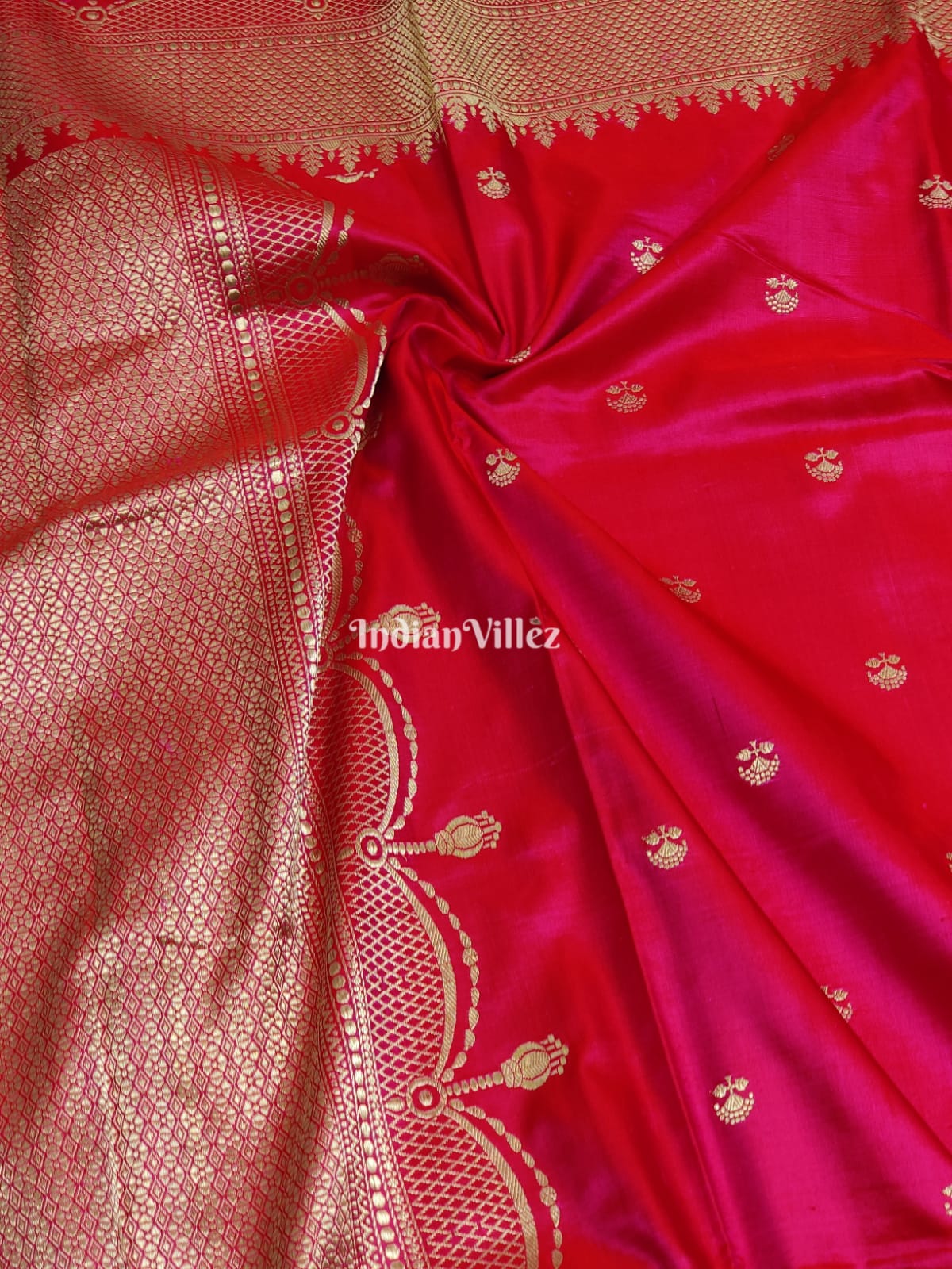 Cherry Red Pure Banarasi Handloom Katan Silk Saree