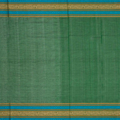 Dark Green Handloom Silk Cotton Saree With Parrot Buttas