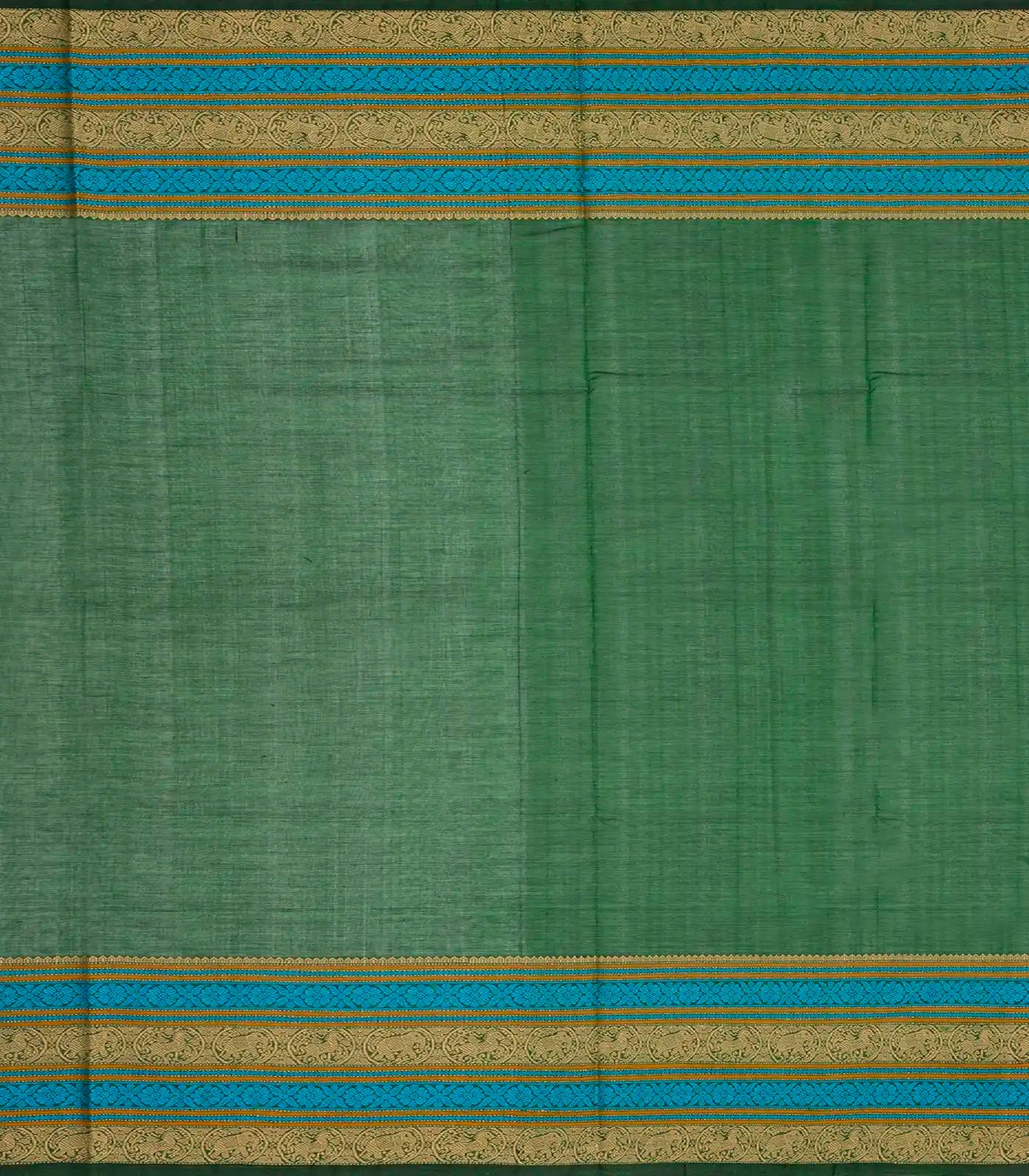 Dark Green Handloom Silk Cotton Saree With Parrot Buttas