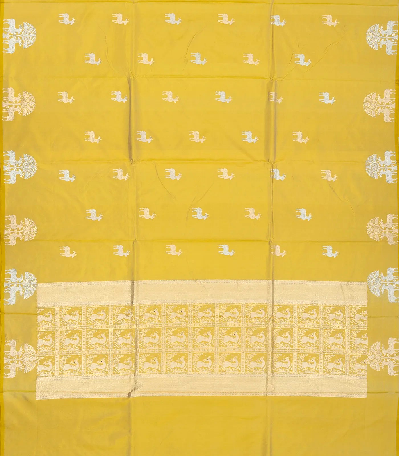 Gold Handloom Banarasi Silk Saree With Deer Buttas