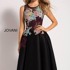 Applique Short Sleeveless A-line Dress by Jovani 23695