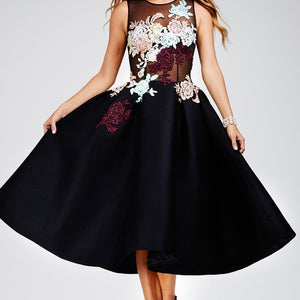 Applique Short Sleeveless A-line Dress by Jovani 23695