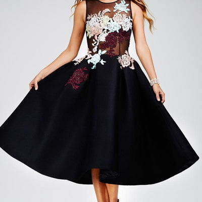 Applique Short Sleeveless A-line Dress by Jovani 23695
