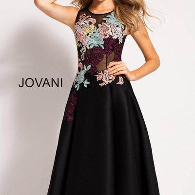 Applique Short Sleeveless A-line Dress by Jovani 23695