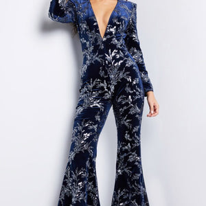 Jovani 23708 Long Beaded Formal Velvet Jumpsuit