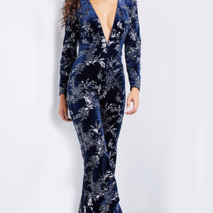 Jovani 23708 Long Beaded Formal Velvet Jumpsuit