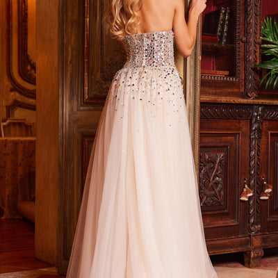 Beaded Strapless A-line Slit Gown by Jovani 23712