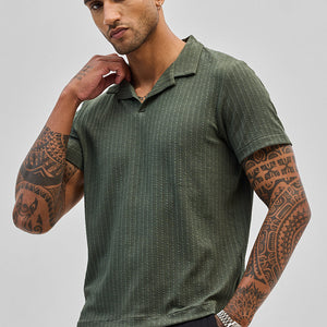 Olive Textured Cuban T-Shirt