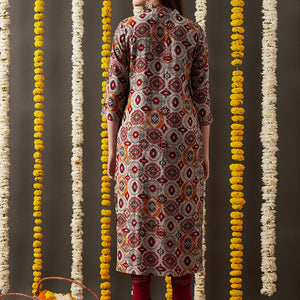 Ethnic Foil Printed Straight Fit Kurta - Grey