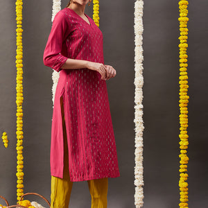 Solid Sequin Embroidered Straight Kurta with Pant - Pink