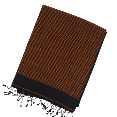 Black Handloom Bengal Cotton Saree With With Yellow and red buttis