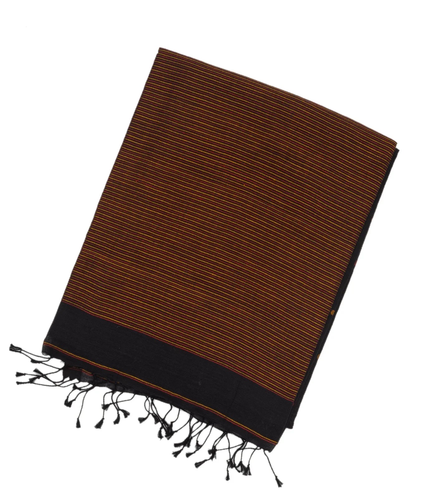 Black Handloom Bengal Cotton Saree With With Yellow and red buttis