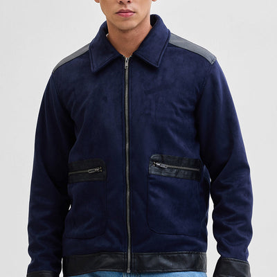 Navy Multi-Patch Zipper Jacket