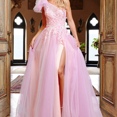 Embroidered One Shoulder Slit Gown by Jovani 23951