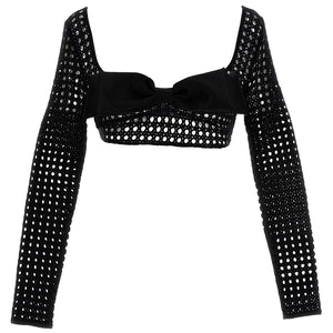 Giambattista Valli Cropped Macramé Bow Top