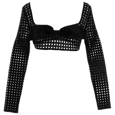Giambattista Valli Cropped Macramé Bow Top