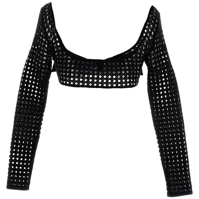 Giambattista Valli Cropped Macramé Bow Top