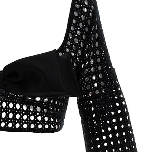Giambattista Valli Cropped Macramé Bow Top