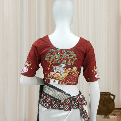 Maroon  Radha Krishna Hand-Painted  Pattachitra  Blouse