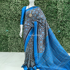 Peacock Blue with Black Pasapali Contemporary Silk Saree