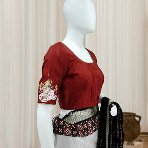 Maroon  Radha Krishna Hand-Painted  Pattachitra  Blouse