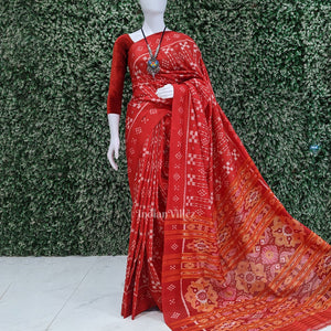 Reddish Orange Odisha Ikat Designer Contemporary Silk Saree