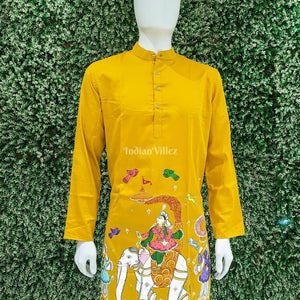 Yellow Kandarpa Hasti Hand-Painted Pattachitra Kurta