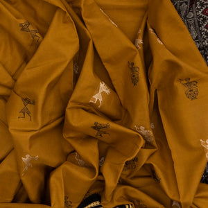 Mustard Handloom Orissa Cotton Saree With Tribal Motifs