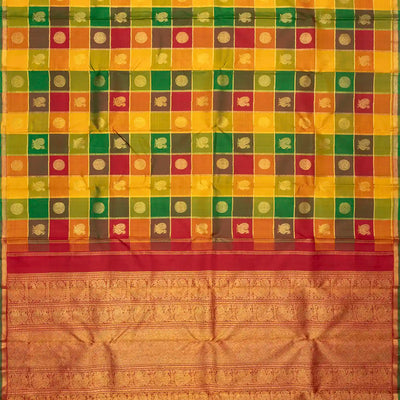 Multi Color Handloom Kanchipuram Silk Saree With Buttas