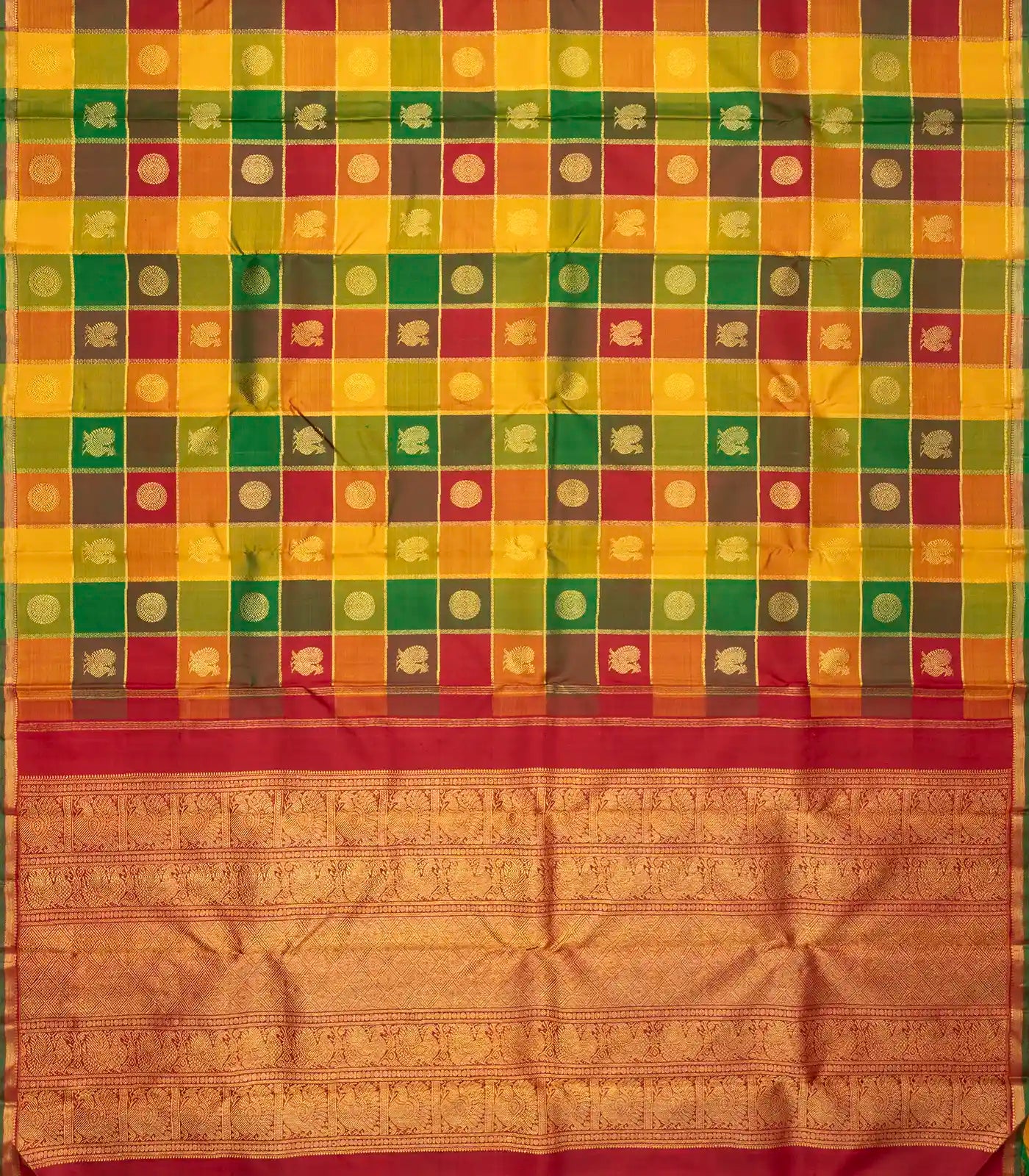 Multi Color Handloom Kanchipuram Silk Saree With Buttas