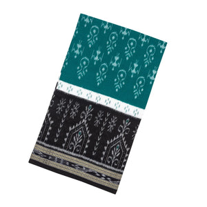 Cyan Handloom Orissa Cotton Saree With Tie & Dye Tribal Motifs