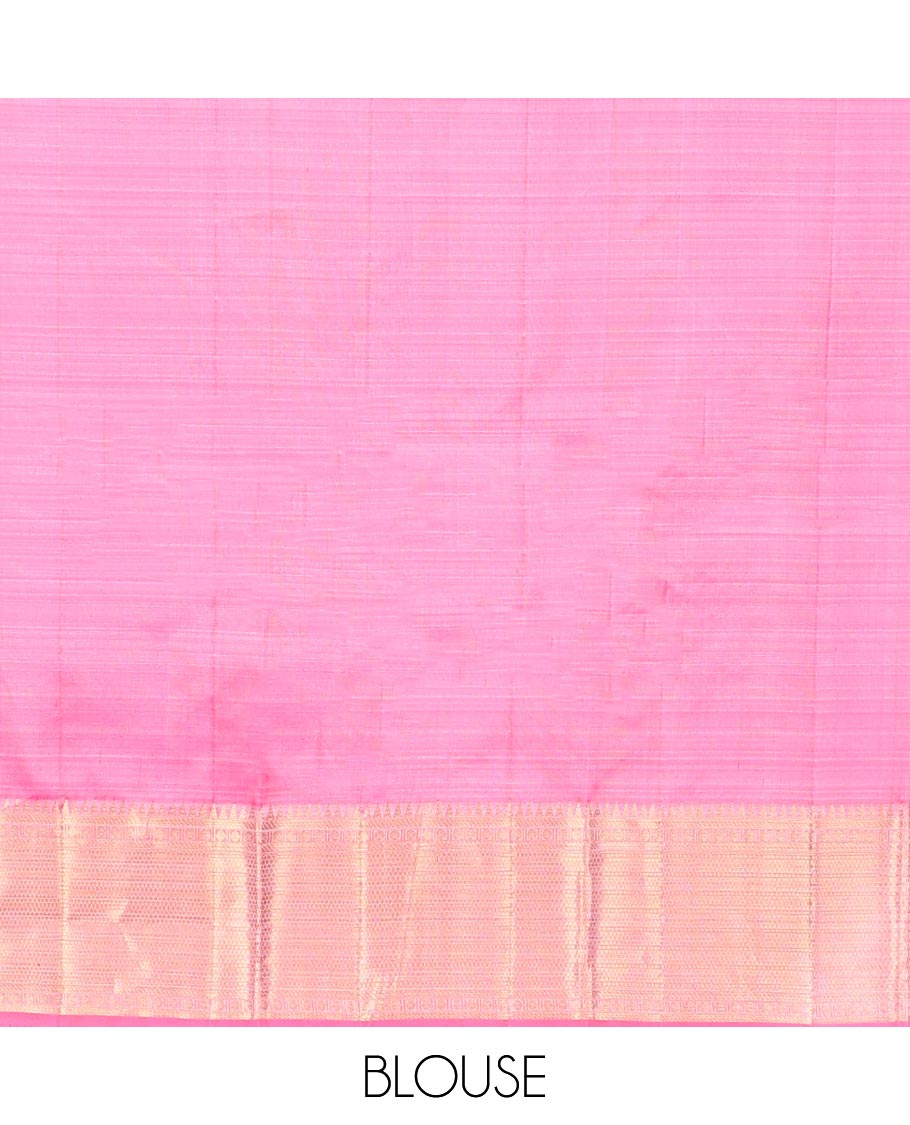 Pink zari buttas silk saree, contrast border of traditional designs & jaal pallu