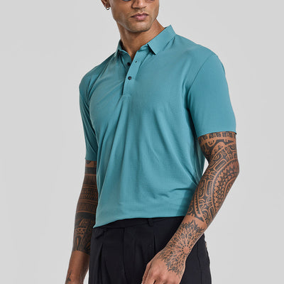 Turquoise Textured Polo T-Shirt