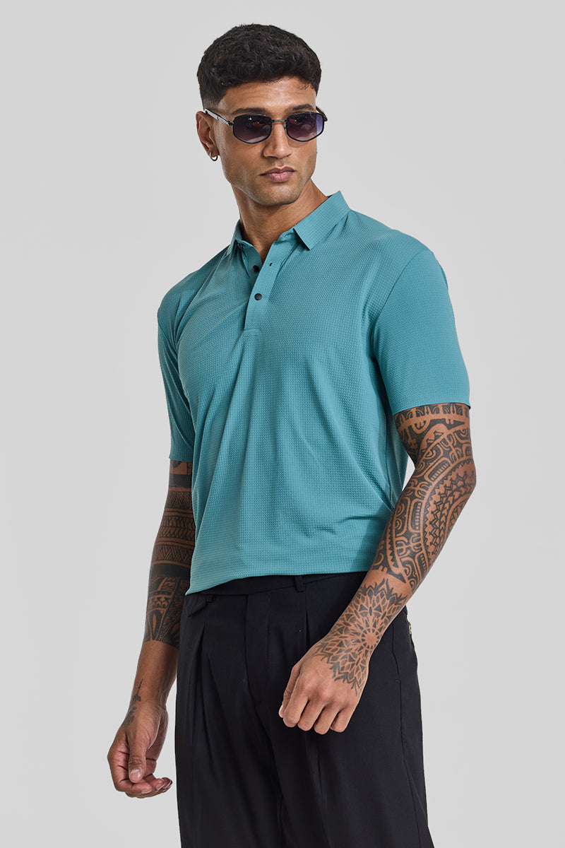 Turquoise Textured Polo T-Shirt