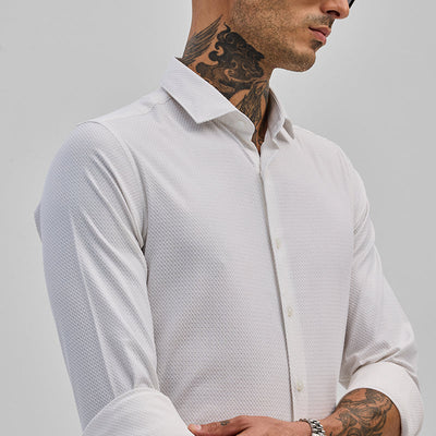 White Textured Slim Fit Shirt