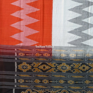 Red Black White Maniabandha Cotton Saree