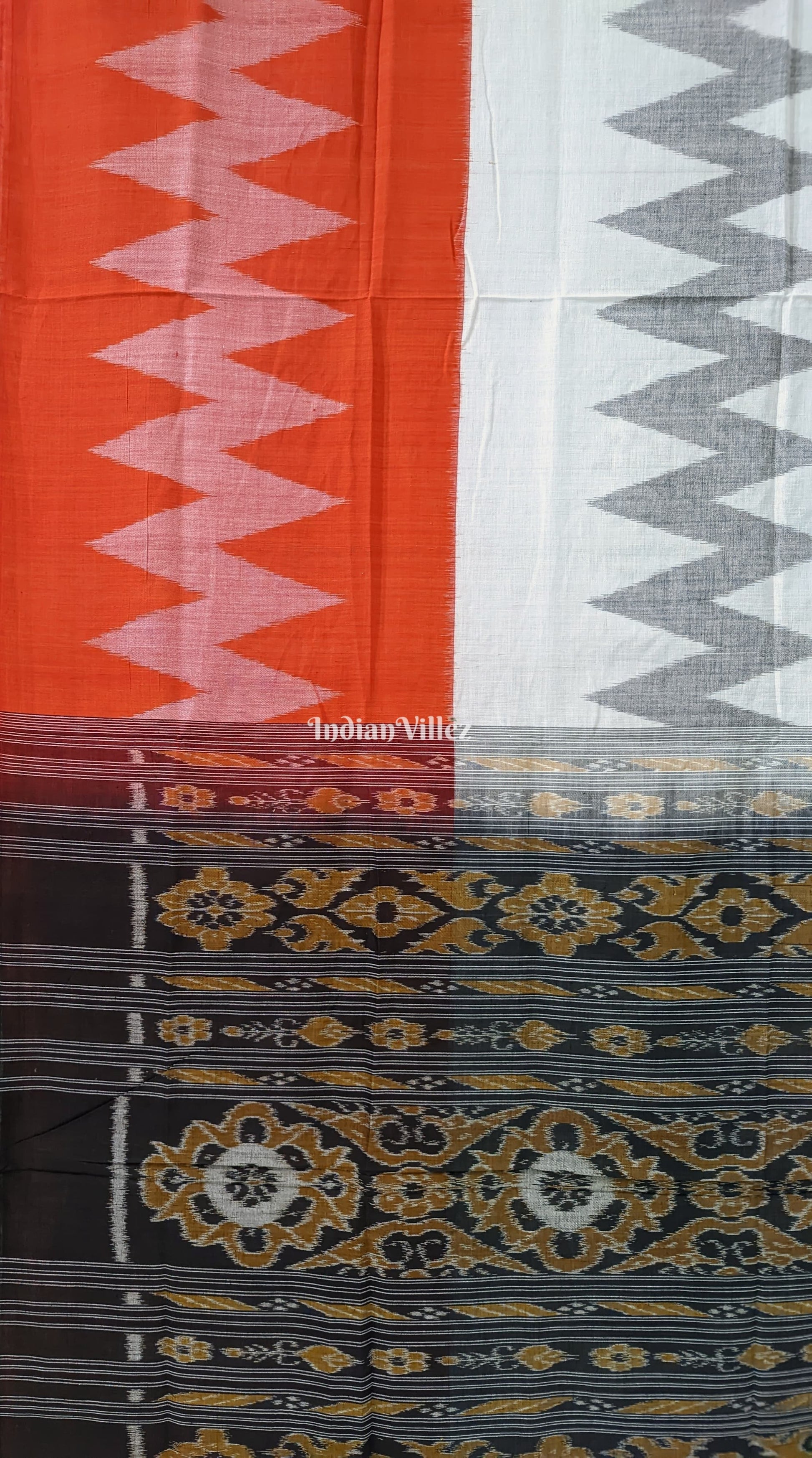 Red Black White Maniabandha Cotton Saree